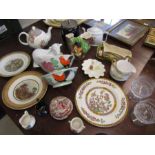A collection of mixed china to include crestware, biscuit barrel, Hornsea fauna etc