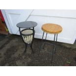 A sewing work table and Metal stool with wicker seat