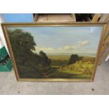 Oil on canvas framed landscape painting (signed but unreadable)79cm x 109cm approx