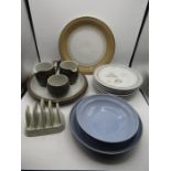 Denby stoneware plates cups and toast rack and casserole pot with lid