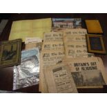 1944 newspspers, a plaque, Dear old London pictorial book, Queens jubilee pictorial book and other