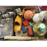A box of vintage toys and sundries