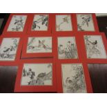 A set of 11 Japanese bird prints in mounts