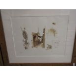 A set of 3 limited edition prints signed in pencil of European Abbey/ church in matching frames.