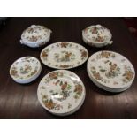 Wedgwood 'Eastern flowers' part dinner service comprising 2 tureens, 6 dinner plates, 5 mid plates