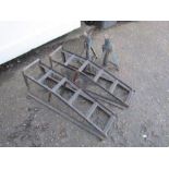 Pair of metal ramps and pair of axle stands