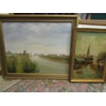 B. Charlton oil on board 'sailing by Oby mill' and an oil on board depicting cattle in a river