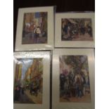 A collection of 4 mounted prints of mostly continental street scenes