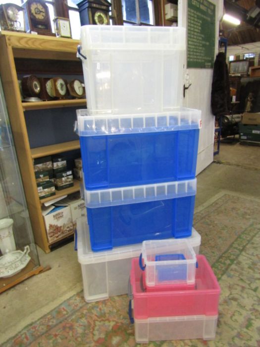 A collection of storage tubs and boxes