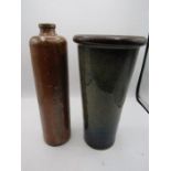 A studio pottery vase and bottle