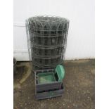 Roll of wire fencing and plant trays etc