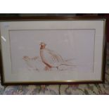 Simon Trinder original red pencil sketch of a pheasant pair 58x36cm