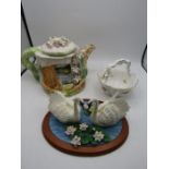 Digby teapot, Leonardo figure of swans and strawberry dish