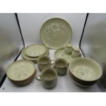 Denby 'daybreak' flan dish, plates of various sizes, 4 bowls, 5 saucers and 3 cups