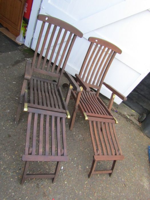 2 folding hardwood steamer chairs - Image 2 of 2