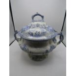 Vintage pedestal tureen in blue and white