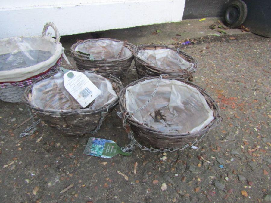 Wicker garden planter and hanging baskets - Image 2 of 2