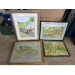 4 framed landscape Watercolours, one signed
