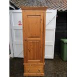 Pine single door wardrobe with drawer H207cm W72cm D60cm approx