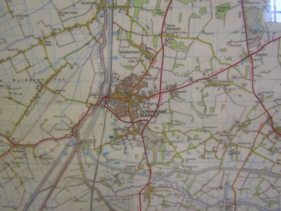 Framed ordnance survey map & key showing Downham market area - West Dereham and surrounding area;s - Image 3 of 5