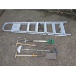 Alloy step ladder and garden tools including forks