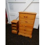 Solid pine 5 drawer chest and bedside unit. Drawers H109cm W64cm D42cm approx
