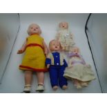 4 vintage celluloid dolls - to include 'Kader' larger doll has 'Turtle mark' all have articulated