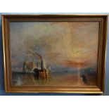 After J M W Turner RA (1775-1851). a gilt framed oleograph on canvas print of The Fighting Temeraire