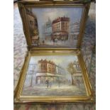 Delbare oil on canvas of a Parisian street scene x 2