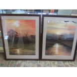D. Kincade pair of framed pastels 'Moonlit landscape' 17x12"
