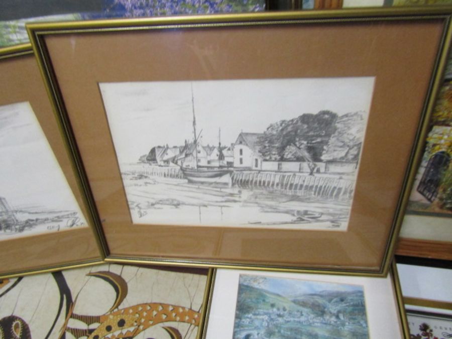 Framed mixed media pictures including watercolours, sketches and prints - Image 3 of 8