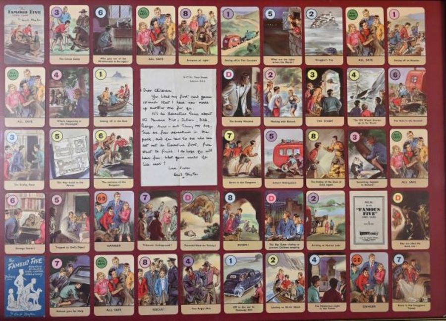 Enid Blyton, The Famous Five card game with with personalised copy letter from author, framed and - Image 2 of 3