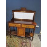 Mahogany wash stand with 2 drawers, small cupboard and tiled back H128cm W104cm D47cm approx
