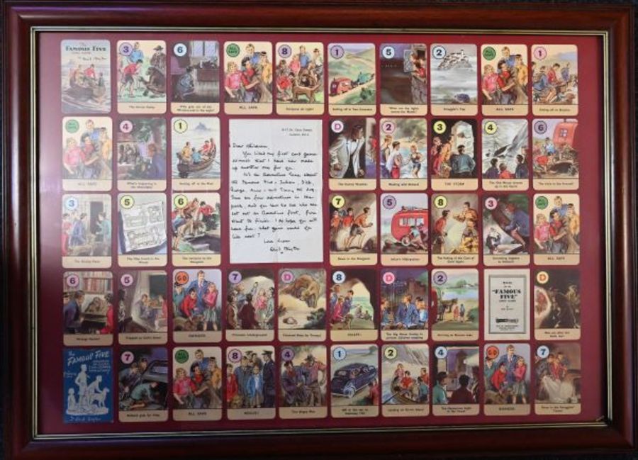 Enid Blyton, The Famous Five card game with with personalised copy letter from author, framed and