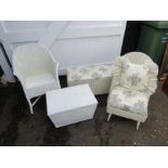 2 Lloyd Loom style chairs and 2 ottomans (all for re-upholstery)