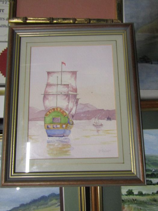 Framed mixed media pictures including watercolours, sketches and prints - Image 4 of 8