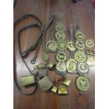 Horse brasses and cowbells, leather tackle items