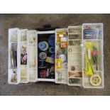 Brown tackle box with contents