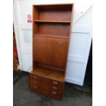Retro G-Plan Fresco secretaire with drop down door and 3 drawers to base H198cm W81cm D46cm approx