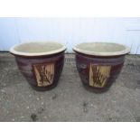 Pair of ceramic garden plant pots H33cm approx