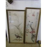 2 Japanese silk embroideries 44x16" and 42x19"
