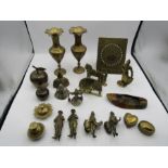 Brass items including Marilyn Monroe and Charlie Chaplin figures and pair of vases etc