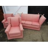 Parker Knoll drop arm 3 seater sofa and 2 matching arm chairs