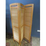 Pine room divider/screen with cane panels. H161cm W40cm x 3 approx
