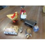 collectors lot to include wooden duck and doll, wade tortoise, pottery barn, mouse, boxes