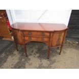 Walnut veneered sideboard with 2 central drawers flanked by curved cupboards H92cm W153cm D53cm