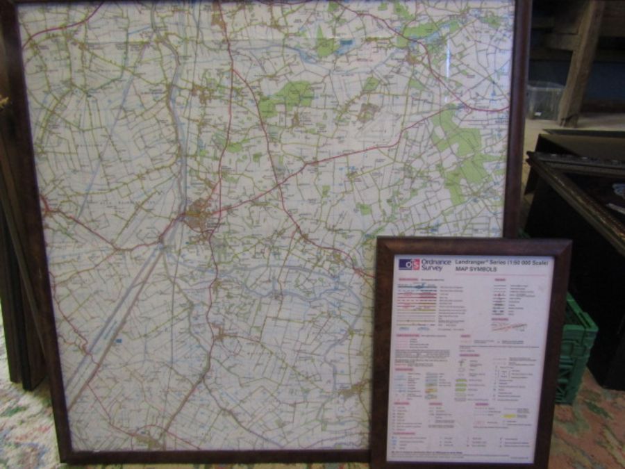 Framed ordnance survey map & key showing Downham market area - West Dereham and surrounding area;s