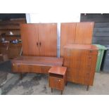 Elliot's of London very good quality mid-century bedroom furniture including his and hers wardrobes,