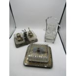 Silver plated items including stag cruet set on stand