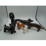 Collection of vintage dog ornaments to incl kitsch dachshund and highland terrier ?Beswick some a/f